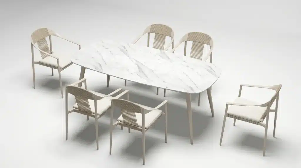 TABLE DE JARDIN CERAMIQUE 6 PLACES BEIGE - COLLECTION RIO
