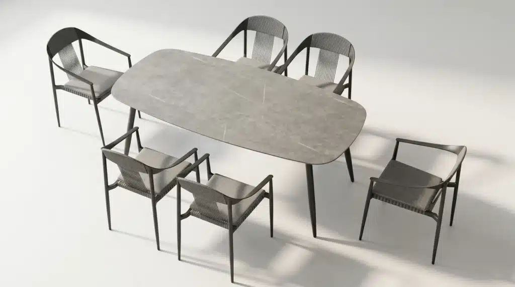 TABLE DE JARDIN CERAMIQUE 6 PLACES GRIS ANTHRACITE - COLLECTION RIO