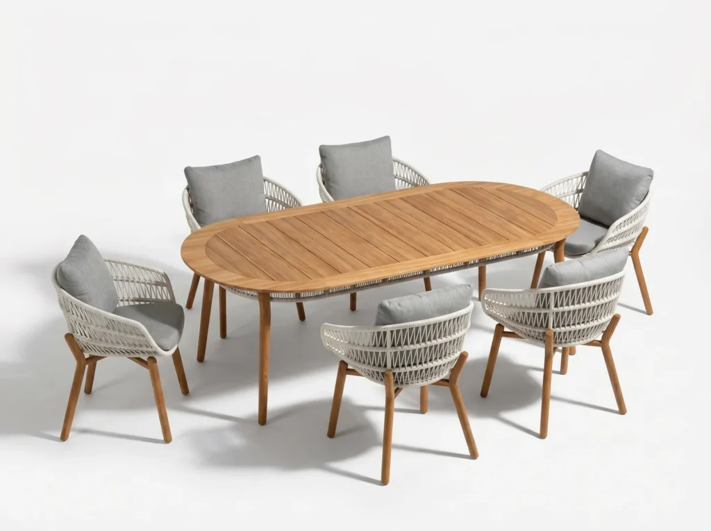 TABLE DE JARDIN 6 PLACES TECK GRIS - COLLECTION VASCA