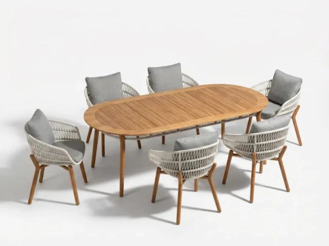 TABLE DE JARDIN 6 PLACES TECK GRIS - COLLECTION VASCA