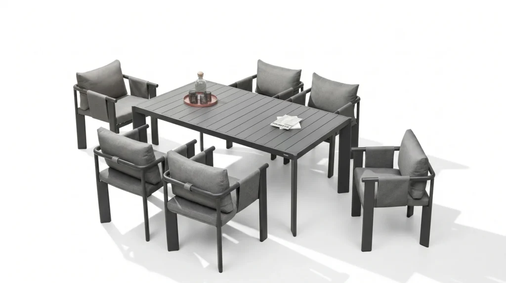 TABLE DE JARDIN 6 PLACES ALUMINIUM GRIS ANTHRACITE - COLLECTION LIGO