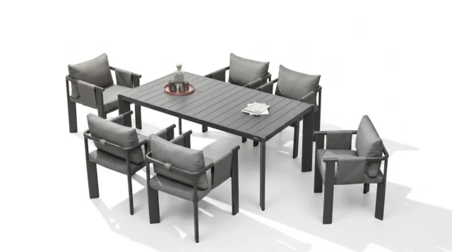 TABLE DE JARDIN 6 PLACES ALUMINIUM GRIS ANTHRACITE - COLLECTION LIGO